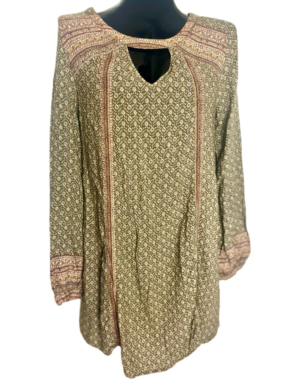 Boho Print Keyhole Tunic Dress